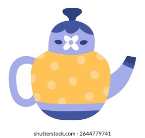 Whimsical theepot met een charmante bloem versiering en speelse stippen, het toevoegen van een vleugje vreugde aan teatime, perfect voor illustraties voor kinderen of elk project dat een dosis schattigheid nodig heeft