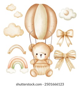 Whimsical Teddy Bear Adventure in the Sky