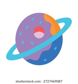 Caprichoso planeta de rosquilla tridimensional con órbita de anillo de caramelo flotando sobre fondo blanco limpio