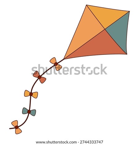 Whimsical toy kite with orange and green panels outdoor leisure activity illustration on transparent background