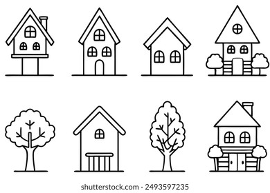 Whimsical Tree House line art fantastical sketch idea