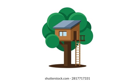whimsical treehouse surrounded by vibrant greenery and dense leaves showcasing a cozy wooden cabin ideal for outdoor activities and home nature escapes