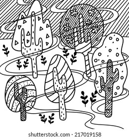Whimsical Trees Art Vector illustration