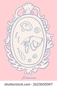 Whimsical trendy wall art poster. Mermaidcore aesthetic card. Hand drawn line art illustrations. Perfect for cards, digital wallpaper, background, summer party invitation. Fun and cute
