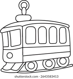 Whimsical Trolley Car Ornament Design for Coloring Books and Educational Activities A Delightful Black and White Illustration of a Classic Transportation Vehicle Perfect for Artistic Endeavors