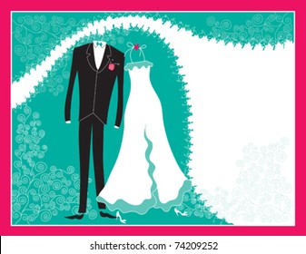 A whimsical turquoise and pink wedding design.