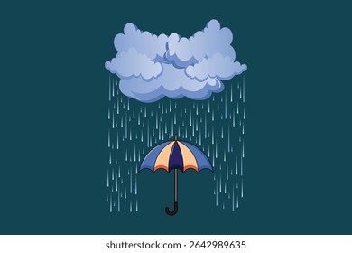 Whimsical umbrella in rainy weather, vector flat pastel illustration of cartoon-style design for seamless seasonal backgrounds and nursery printables

