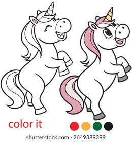 Whimsical Unicorn Coloring Page for Kids – Playful Fantasy Animal with Bold Outlines and Happy Expression for Fun Activity Book
