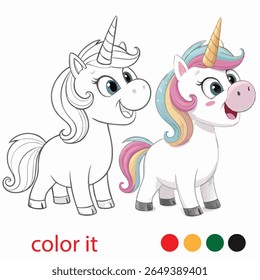 Whimsical Unicorn Coloring Page for Kids – Playful Fantasy Animal with Bold Outlines and Happy Expression for Fun Activity Book