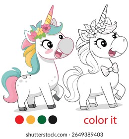 Whimsical Unicorn Coloring Page for Kids – Playful Fantasy Animal with Bold Outlines and Happy Expression for Fun Activity Book