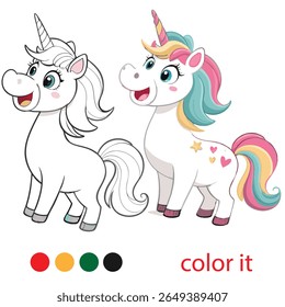 Whimsical Unicorn Coloring Page for Kids – Playful Fantasy Animal with Bold Outlines and Happy Expression for Fun Activity Book