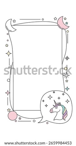 Whimsical unicorn dream border with crescent moons and sparkling stars for creative projects
