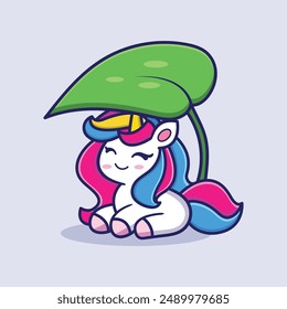 Whimsical Unicorn Holding a Big Leaf on Her Head Enchanting Fantasy Design