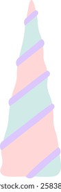 Whimsical unicorn horn features a spiral pattern of pastel pink and mint green, accented with purple stripes, creating a magical and enchanting design