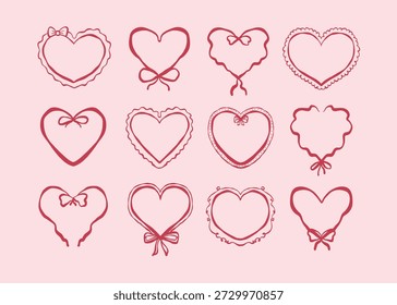 Whimsical valentine heart frames elegant hand drawn collection