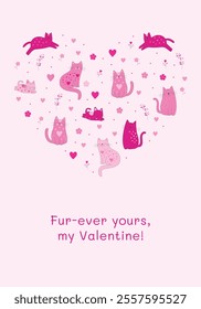 Whimsical Valentine-themed pink cat illustration with love message