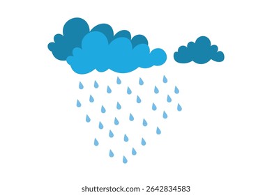 Whimsical vector art of clouds and falling rain drops, pastel palette, soft minimal weather concept, seamless illustration, cute and decorative design for fabric, stationery, and kid's prints

