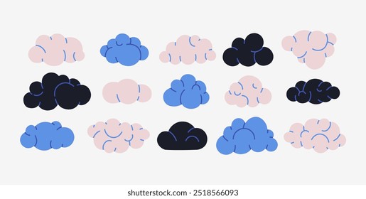 A whimsical vector bundle featuring hand-drawn clouds in various shapes and styles. Perfect for adding a dreamy, playful touch to designs, from children’s illustrations to branding and web graphics