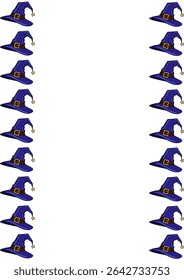 A whimsical vector frame design featuring a repeating pattern of blue wizard hats adorned with golden stars, perfect for Halloween or fantasy-themed projects.