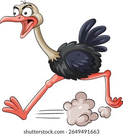A whimsical vector illustration of a cartoon ostrich running energetically, showcasing vibrant colors and dynamic motion