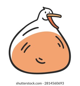 A whimsical vector illustration of a chubby stork bird with a large round orange body and a friendly smile in a simple doodle style