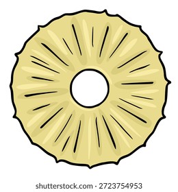 Ilustração vetorial extravagante de uma fatia suculenta de abacaxi com polpa amarela vibrante e um centro branco.