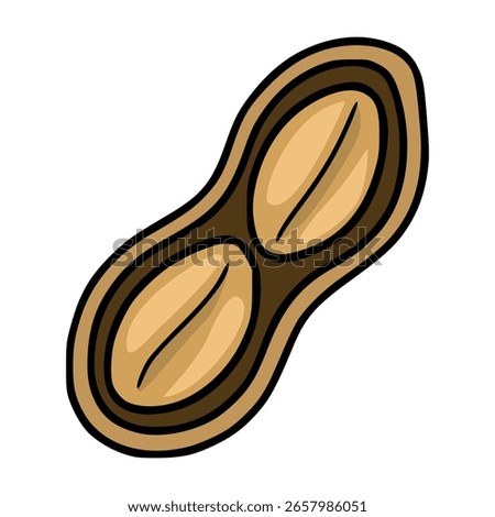 A whimsical vector illustration of a peanut in its shell, showcasing a cartoonish style with warm brown and beige tones, perfect for food-related designs or playful branding.
