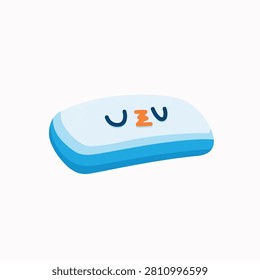 A whimsical vector illustration of a soft rectangular pillow character with a peaceful sleeping expression and zzz zzz text.
