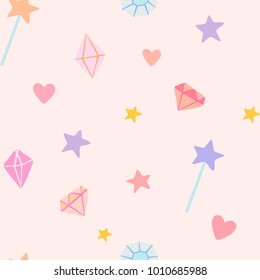 A Whimsical Vector Pattern With Stars, Gems, Magic Wands And Hearts