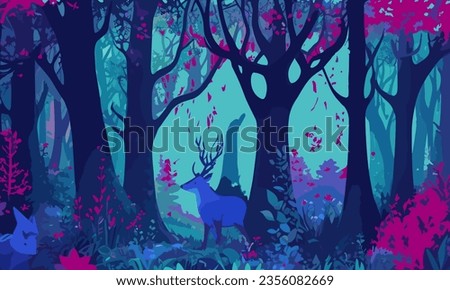 Whimsical vector scene featuring an enchanted forest illustration Art