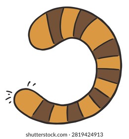 A whimsical vector style illustration of a curved brown and orange striped animal tail featuring motion lines