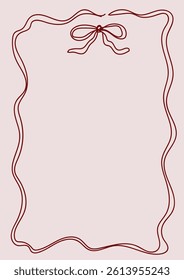 Whimsical Vintage Frame And Bow Elegant Outlined Hand Drawn Doodle Pink And Burgundy Colors Vector Design