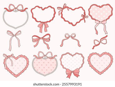 Whimsical Vintage Valentine's Ribbon Border Frame. Vector Illustration