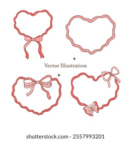 Whimsical Vintage Valentine's Ribbon Border Frame. Vector Illustration