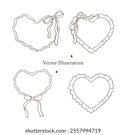 Whimsical Vintage Valentine's Ribbon Border Frame Outline. Vector Illustration
