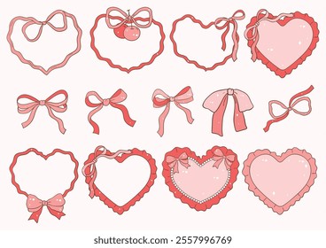 Whimsical Vintage Valentine's Ribbon Border Frame. Vector Illustration