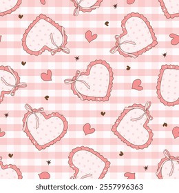 Whimsical Vintage Valentine's Ribbon Seamless Pattern. Vector Illustration