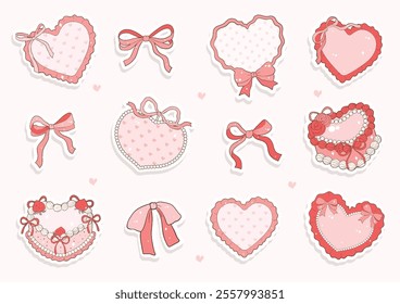 Whimsical Vintage Valentine's Ribbon Sticker. Vector Illustration