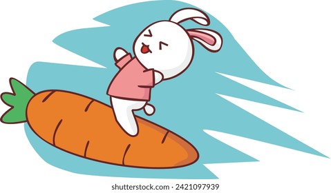 a whimsical visual representation that humorously depicts a rabbit riding a carrot as if it were a vehicle
