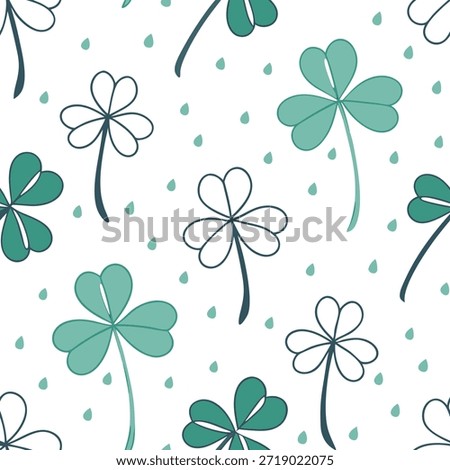 Whimsical watercolor clover seamless pattern with pastel splashes and drips on white concept as Whimsical watercolor clovers with pastel splashes and drips forming a playful seamless pattern ideal for creative projects in Photo Stock Concept and empty space on the left side,no text --ar 7:2 --tile