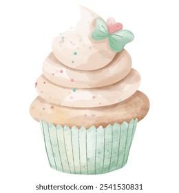 Whimsical Watercolor Cupcake with Pastel Sprinkles