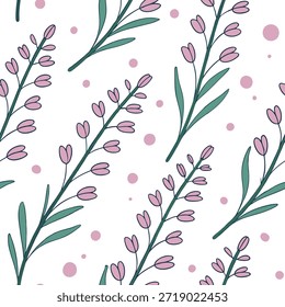 Caprichoso patrón transparente de brezo de acuarela con salpicaduras de pastel y goteos en el concepto blanco como flores caprichosas de brezo de acuarela con salpicaduras de pastel y goteos que forman un patrón sin fisuras juguetón ideal para proyectos creativos en Foto de archivo Concepto y espacio vacío en el lado izquierdo, sin texto --ar 7:2 --tile