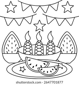 Whimsical Watermelon Birthday Celebration Featuring Festive Banners, Sparkling Stars, and Delicious Watermelon Slices for a Sweet and Joyful Occasion