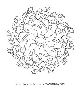 Whimsical Waves Mandala template Coloring Book Page. Easy Mandala Coloring Book Pages for Adults to Relax, Experiences Give Relief. Resizeable Vector File