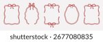 Whimsical wedding frame doodle set. Coquette boarders with bows and ribbons in sketch style. Hand drawn Vintage vector illustration for Valentine’s Day