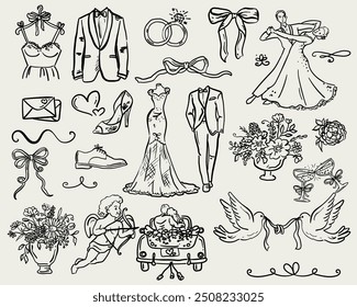 Whimsical Wedding - handdrawn illustration set for a magical wedding design 