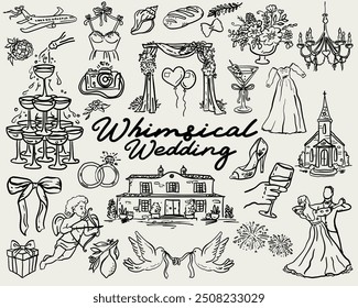 Whimsical Wedding - handdrawn illustration set for a magical wedding design 