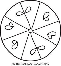 Whimsical Wheel of Hearts and Bows A Charming and Playful Design Featuring Stylized Hearts and Delicate Bows Arranged in a Circular Pattern for a Touch of Sweetness
