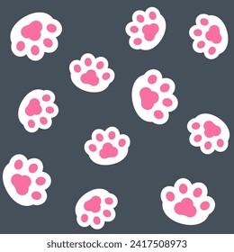 Whimsical white Cat Paw seamless Pattern Adorable Feline Prints for Your Creative Delight