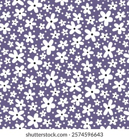 Whimsical white flower pattern on a mauve background.